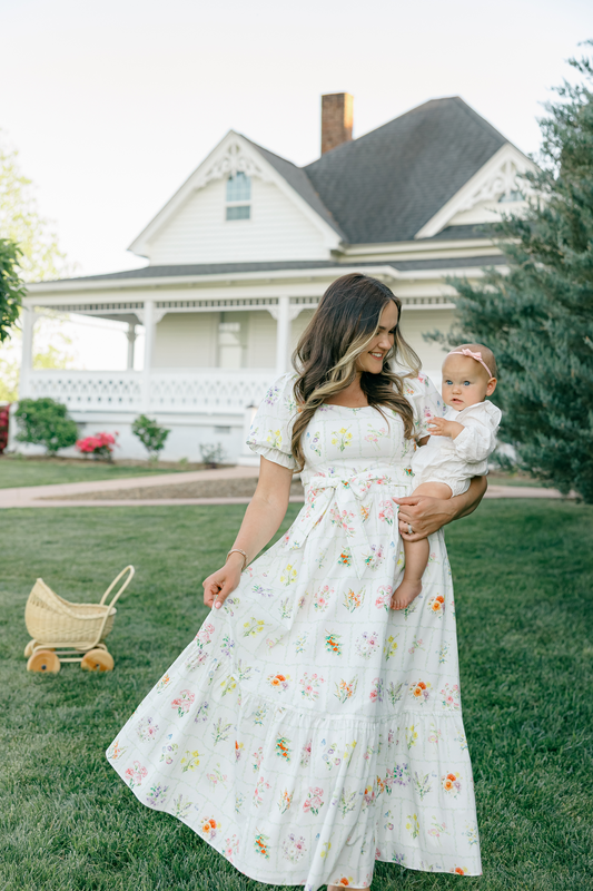 Ann Maxi Dress with Nursing Zippers in Birth Flowers