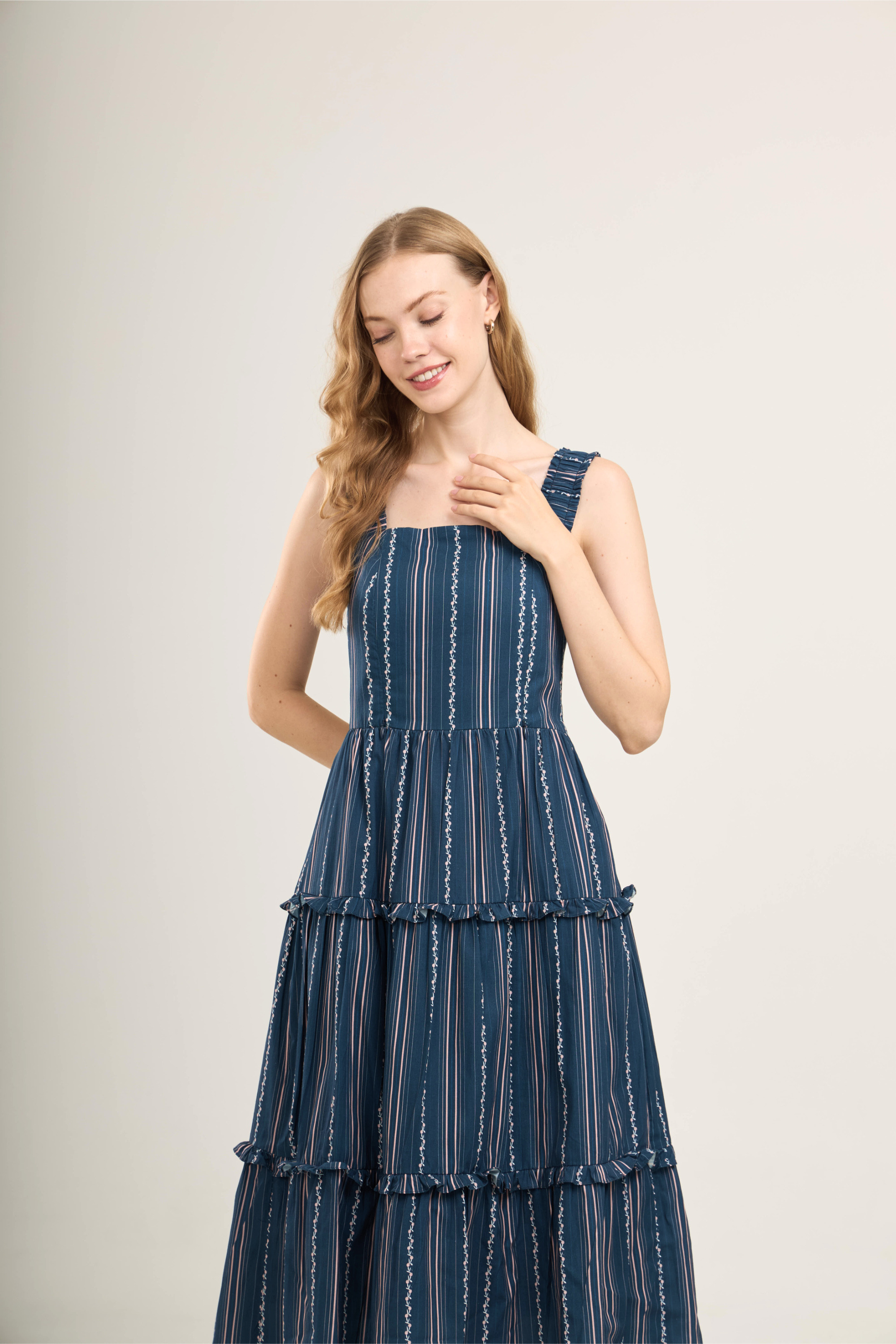 Kanya Dress with Nursing Zippers in Navy Vine Stripe (Final Sale)