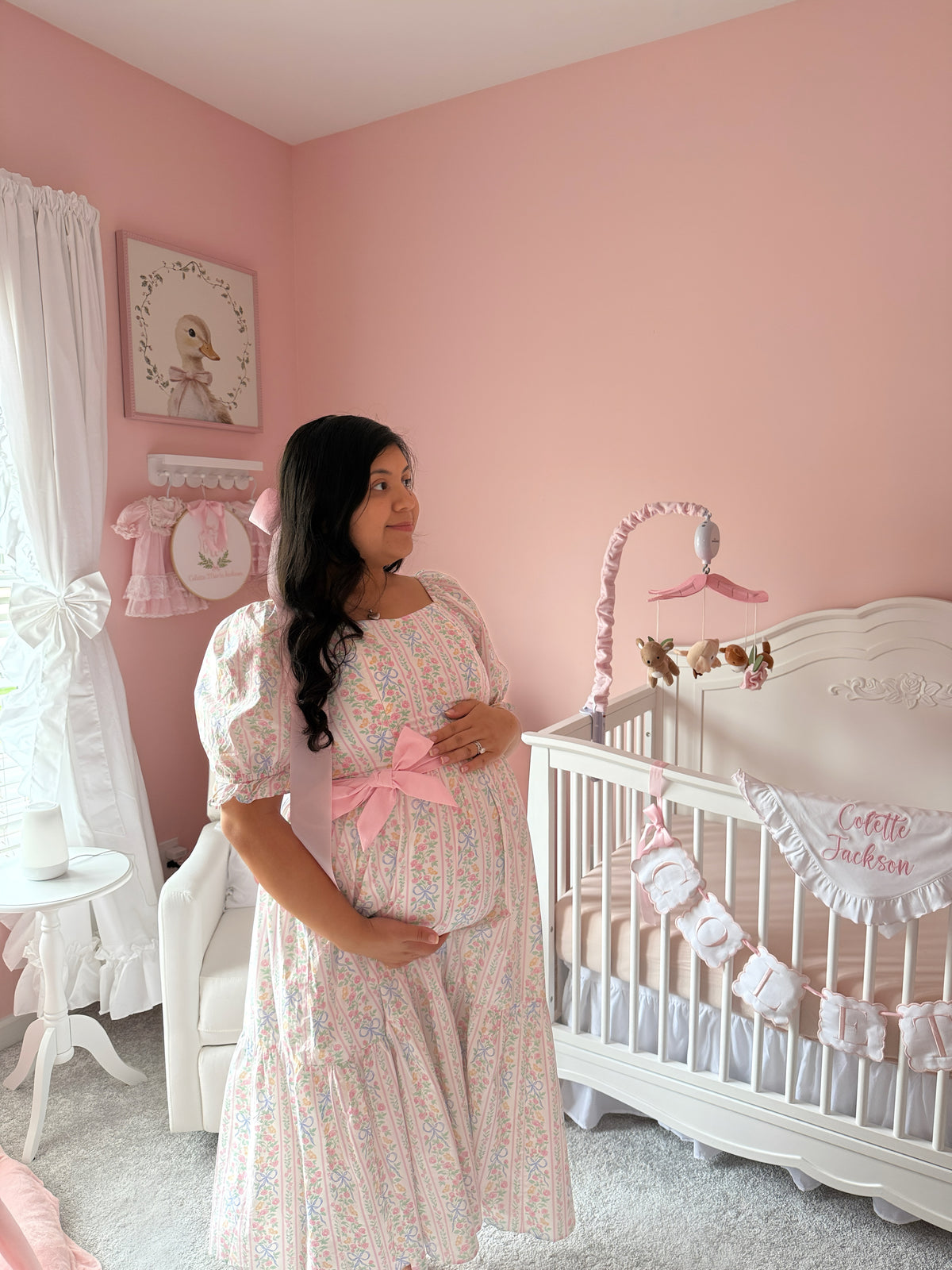 Ann Midi Dress with Nursing Zippers in Bowtanical Rose Garden