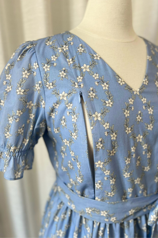 All Day Dress with Nursing Zippers in Blue Heirloom