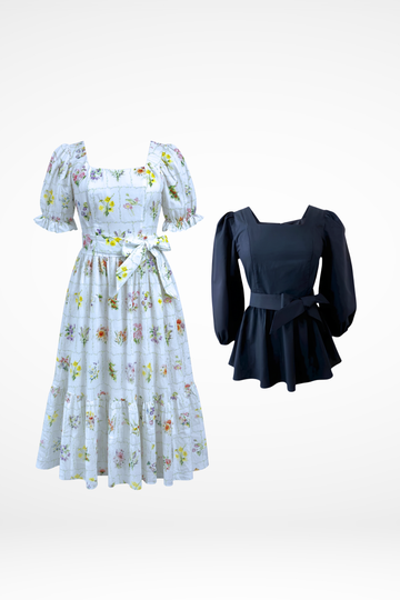 Ann Maxi Dress in Birth flowers + Embrace Top in Black