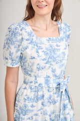 Versa Cotton Dress with Nursing Zippers in Vintage Blue Toile