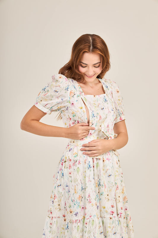 Enchanted Twirl Dress with Nursing Zippers in Wildflowers
