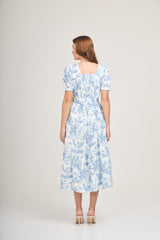 Versa Cotton Dress with Nursing Zippers in Vintage Blue Toile