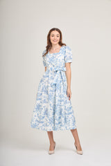 Versa Cotton Dress with Nursing Zippers in Vintage Blue Toile