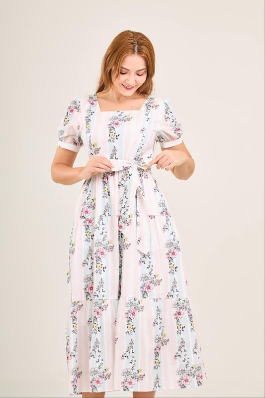 Versa Cotton Dress with Nursing Zippers in Sweet Floral