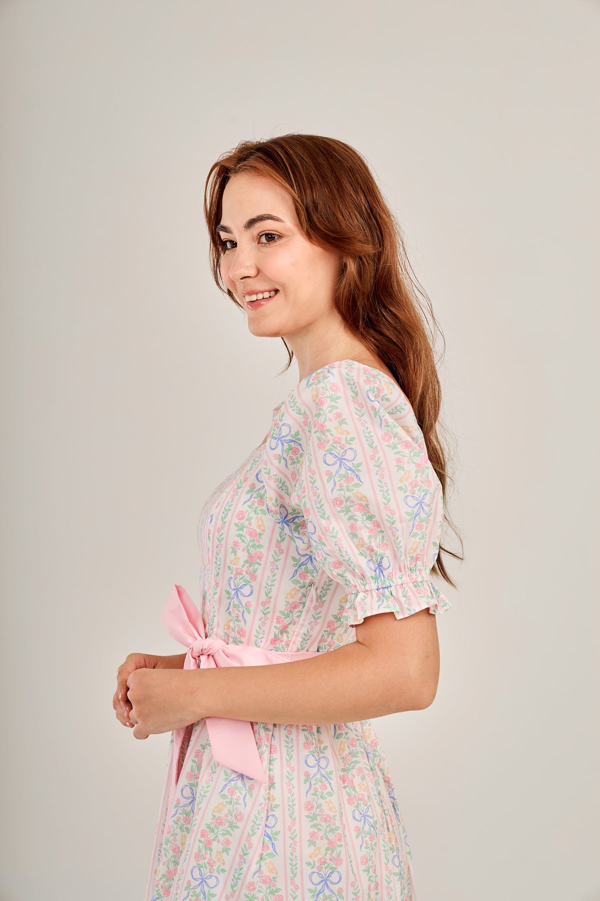 Ann Midi Dress with Nursing Zippers in Bowtanical Rose Garden