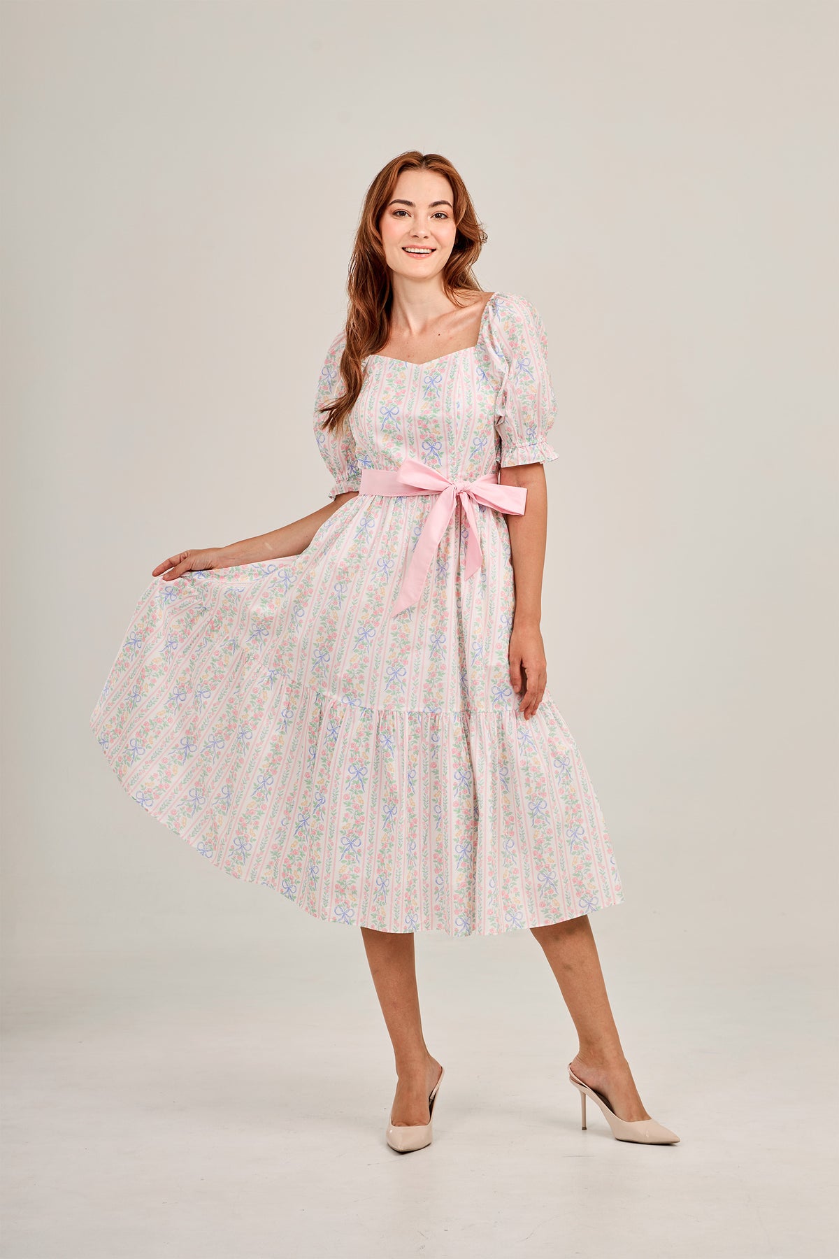 Ann Midi Dress with Nursing Zippers in Bowtanical Rose Garden