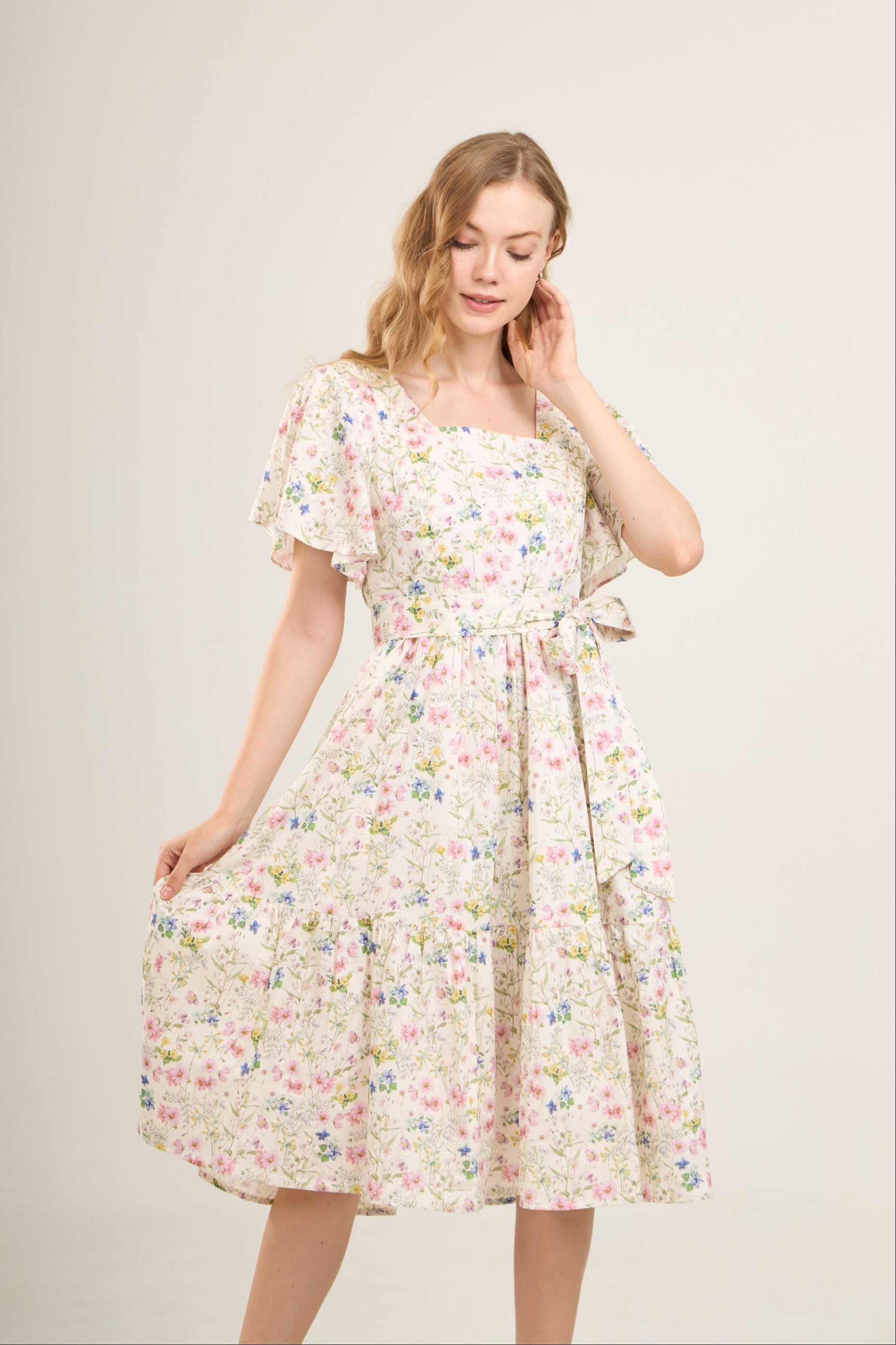 Princess Cotton Midi Dress with Nursing Zippers in Sweet Wildflowers XS (US0/2)