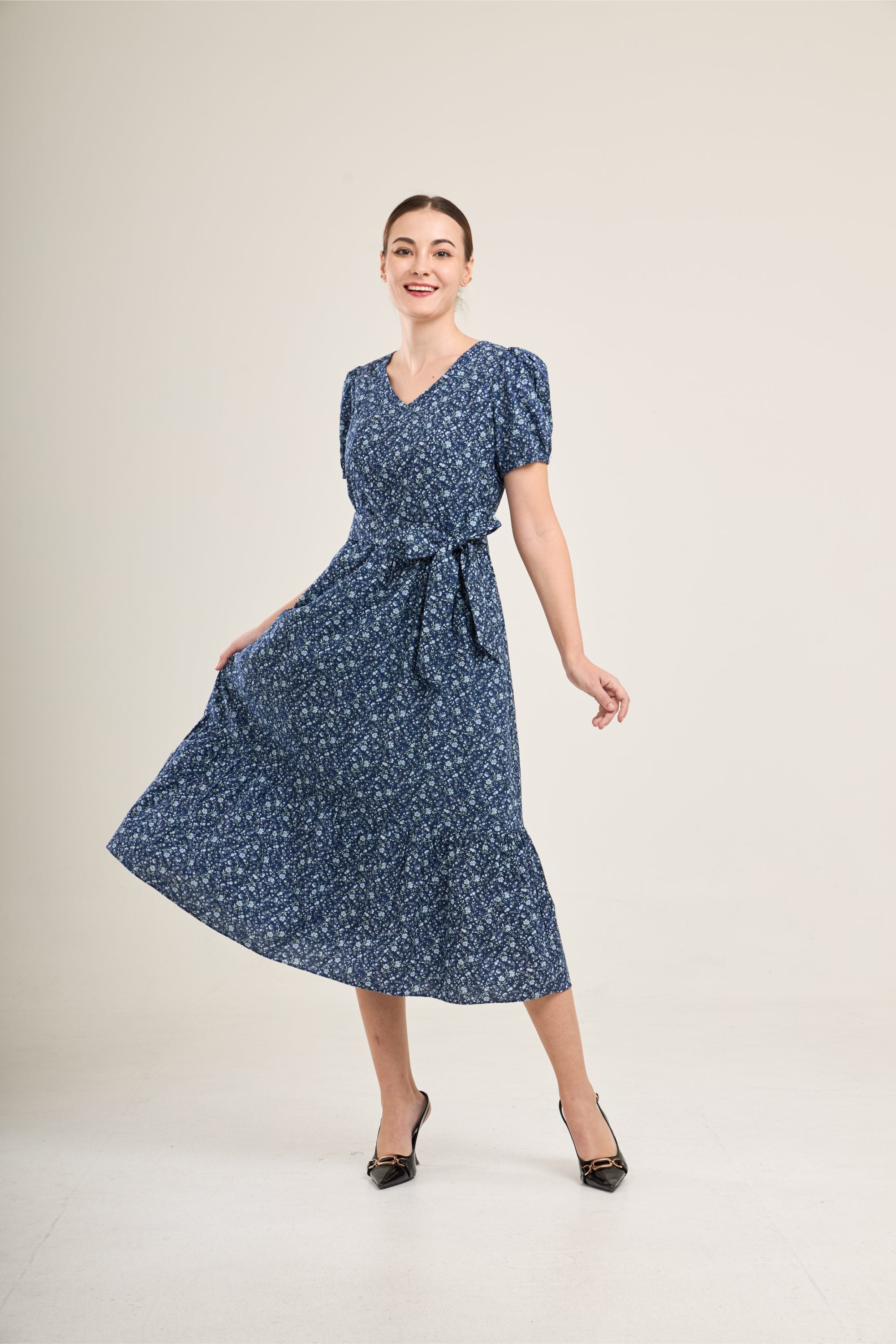 navy blue cotton dress Charming Cotton Dress with Nursing Zippers in Navy Floral (Final Sale) XXL