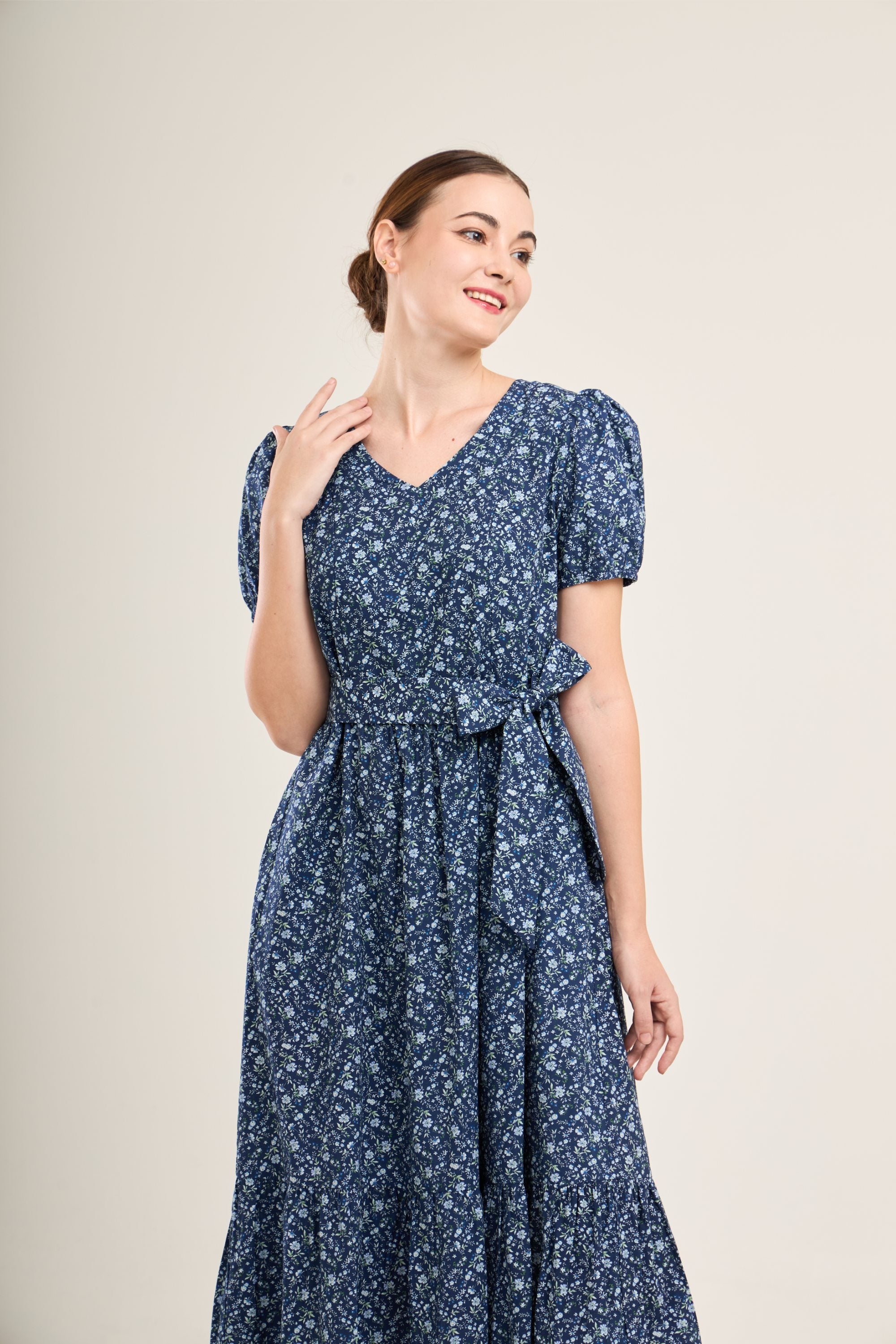 Charming Cotton Dress with Nursing Zippers in Navy Floral (Final Sale) L