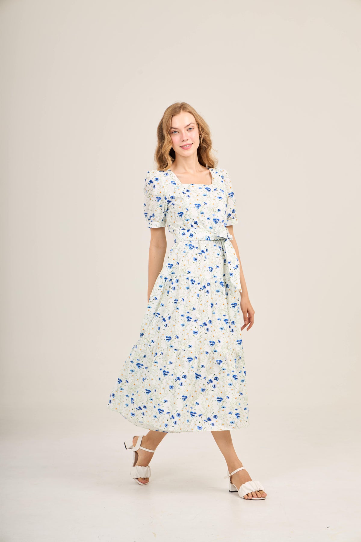 Versa Cotton Dress with Nursing Zippers in Blue Cornflowers