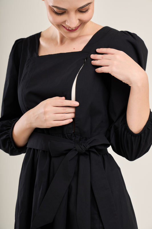 Embrace Cotton Top with Nursing Zippers in Black