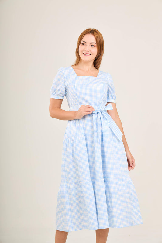Versa Cotton Dress with Nursing Zippers in Light Blue Gingham