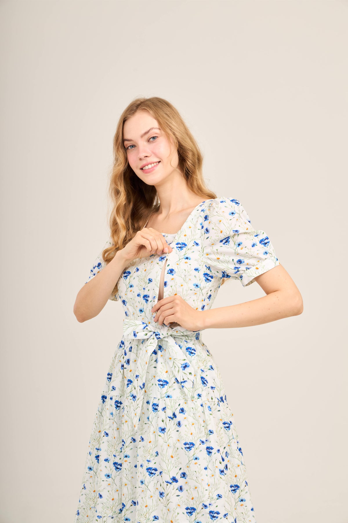 Versa Cotton Dress with Nursing Zippers in Blue Cornflowers