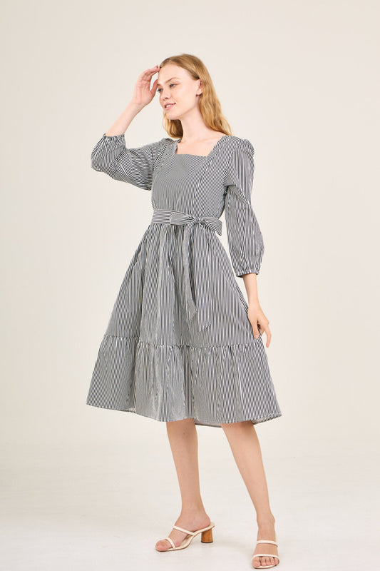 Embrace Midi Dress with Nursing Zippers in Black Stripe (Final Sale)