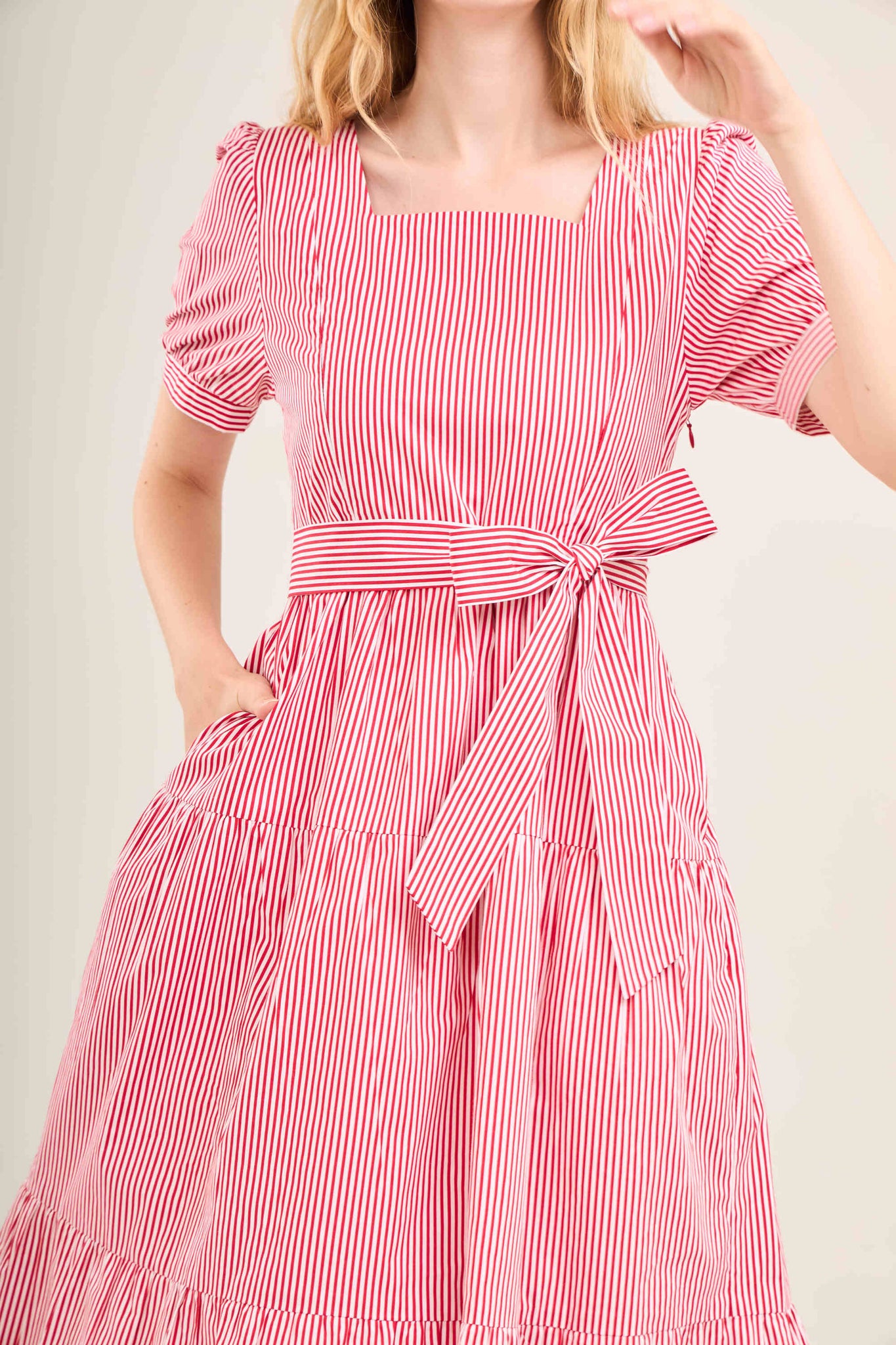 Versa Cotton Dress with Nursing Zippers in Red Stripe