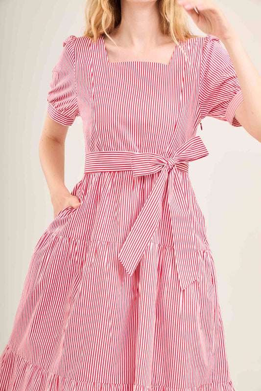 Versa Cotton Dress with Nursing Zippers in Red Stripe