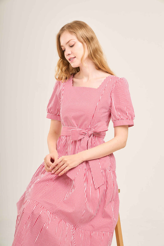 Versa Cotton Dress with Nursing Zippers in Red Stripe