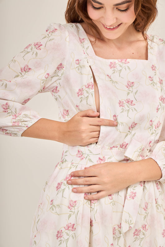Embrace Dress with Nursing Zippers in Soft Bloom