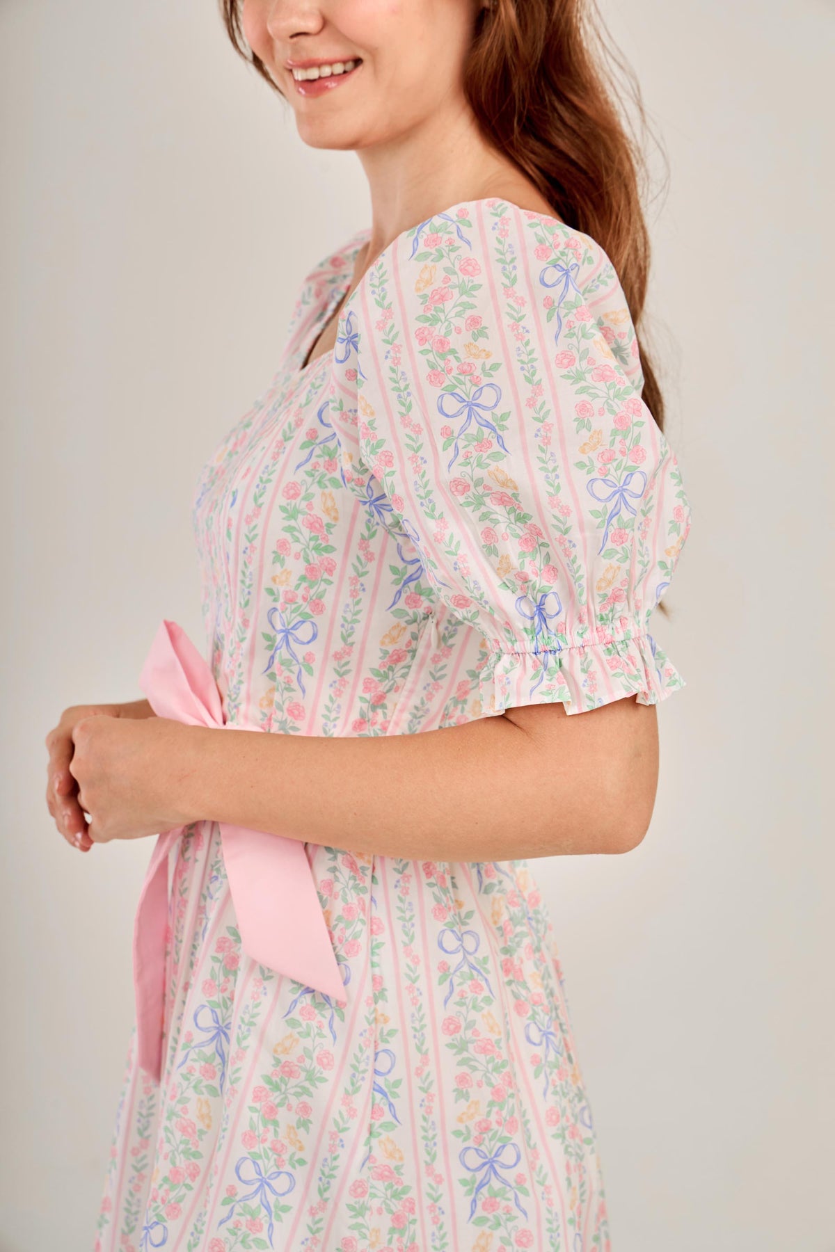 Ann Midi Dress with Nursing Zippers in Bowtanical Rose Garden