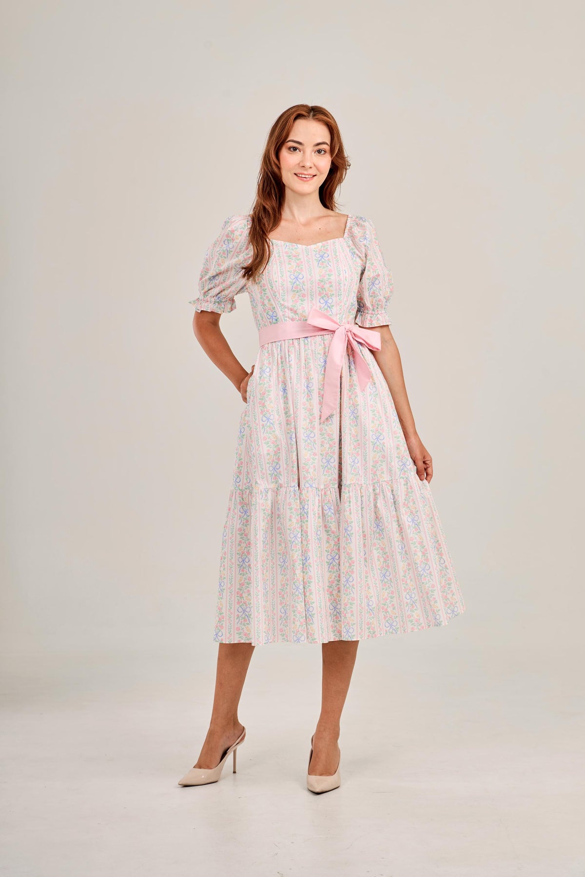 Ann Midi Dress with Nursing Zippers in Bowtanical Rose Garden