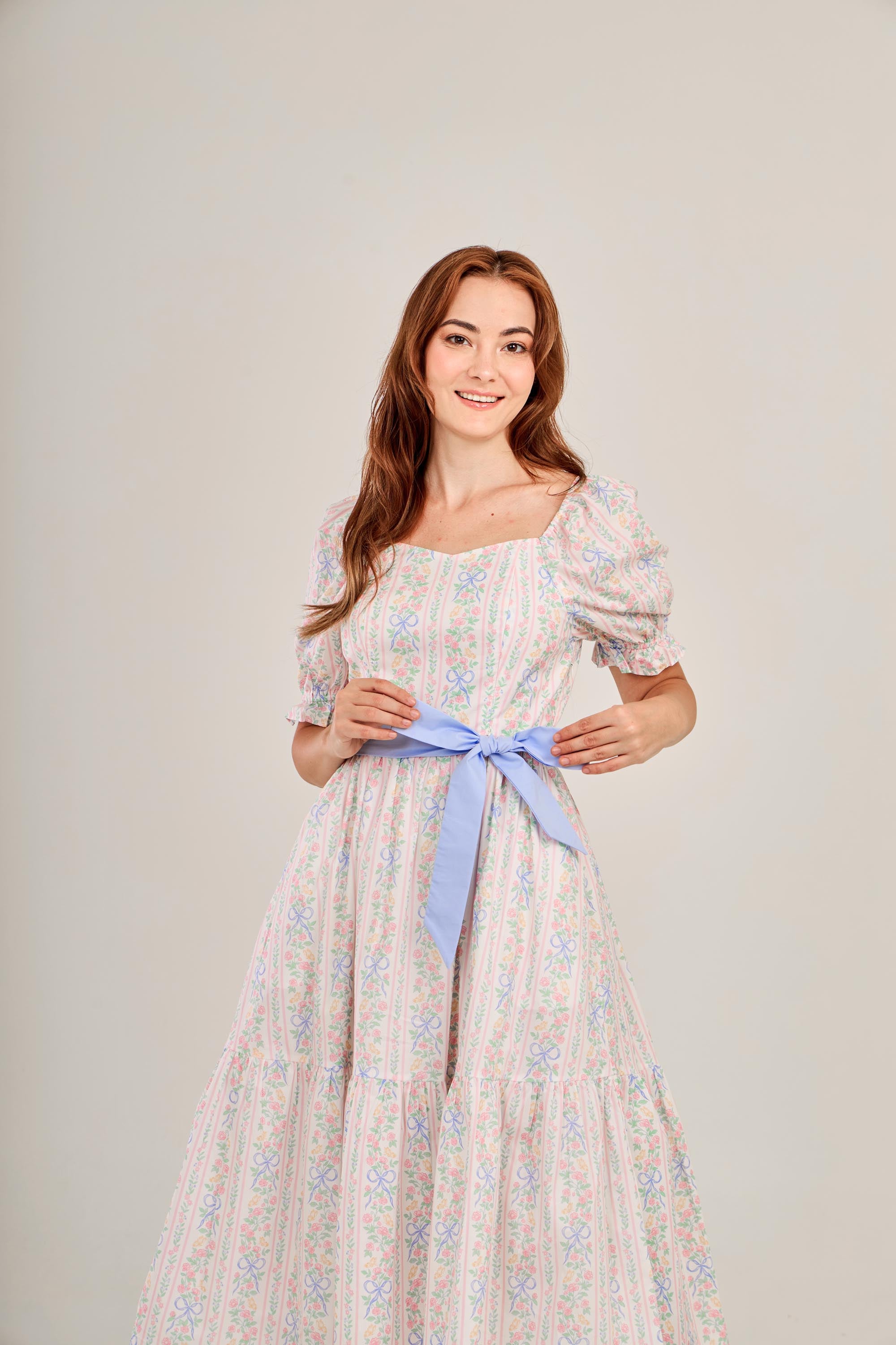 Ann Midi Dress with Nursing Zippers in Bowtanical Rose Garden