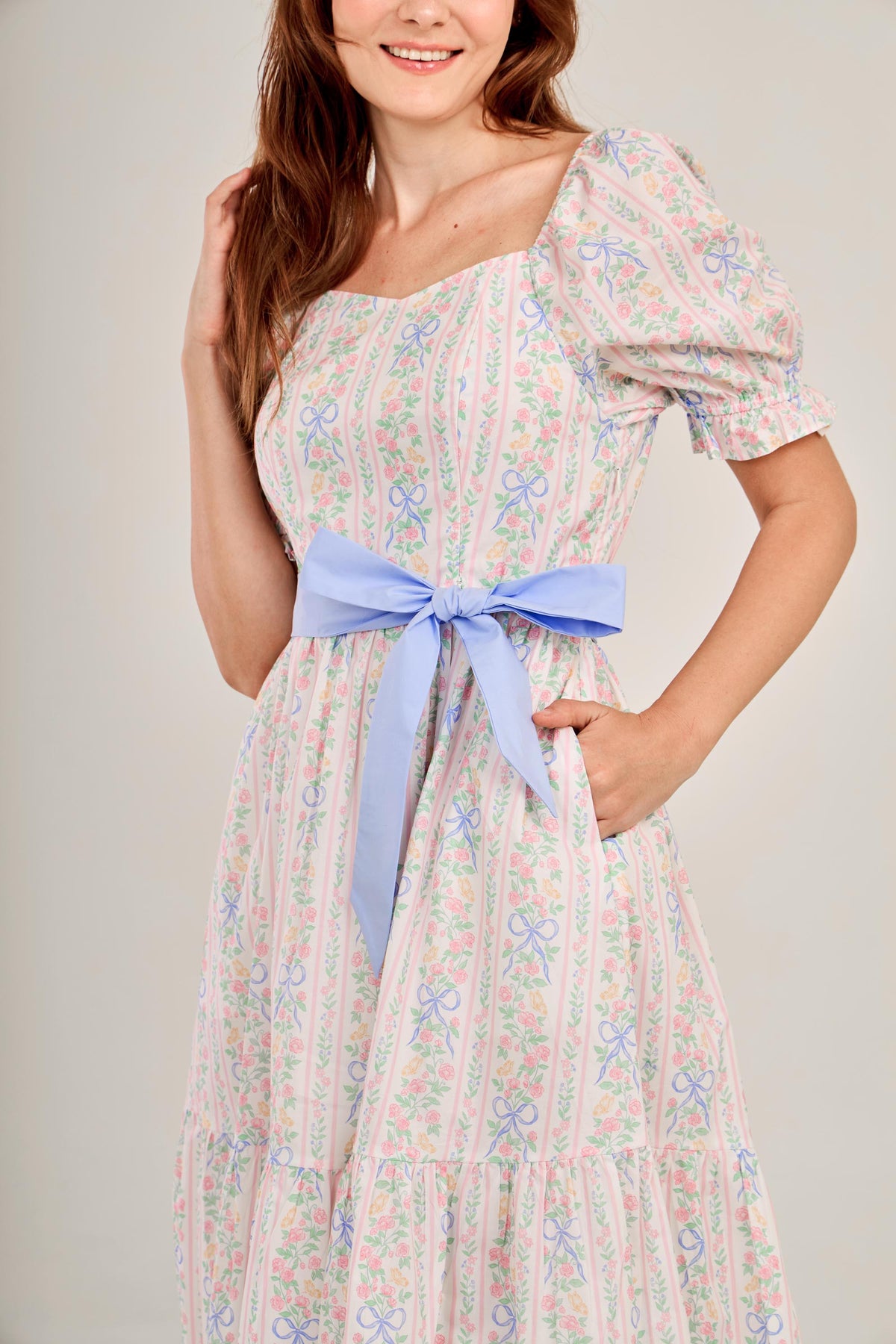 Ann Midi Dress with Nursing Zippers in Bowtanical Rose Garden
