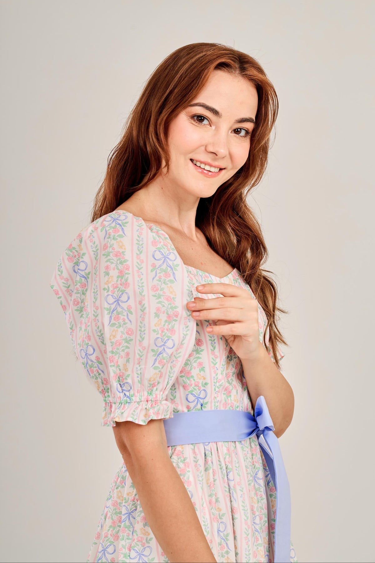 Ann Midi Dress with Nursing Zippers in Bowtanical Rose Garden
