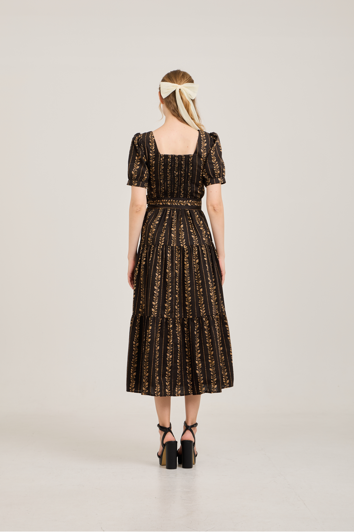 Versa Dress with Nursing Zippers in Brown Leaf Vine
