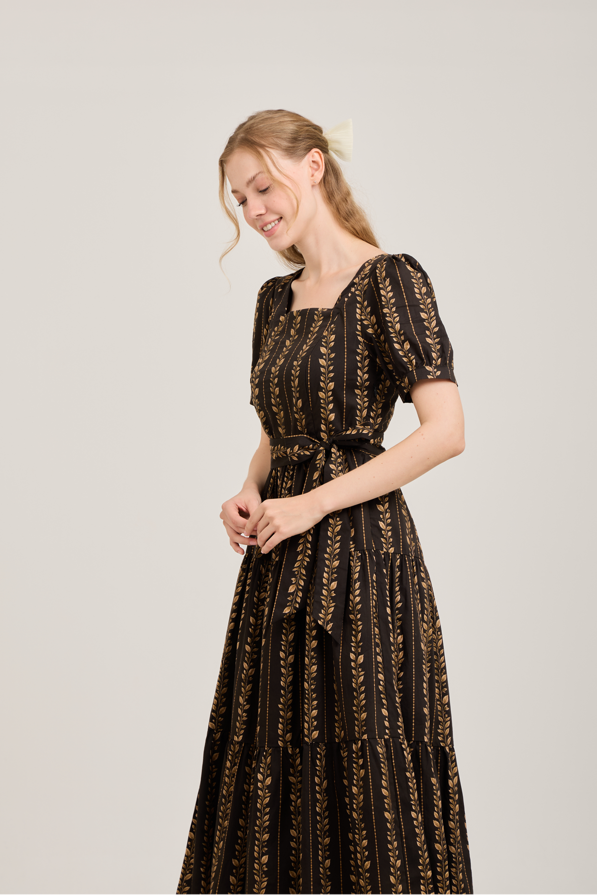 Versa Dress with Nursing Zippers in Brown Leaf Vine