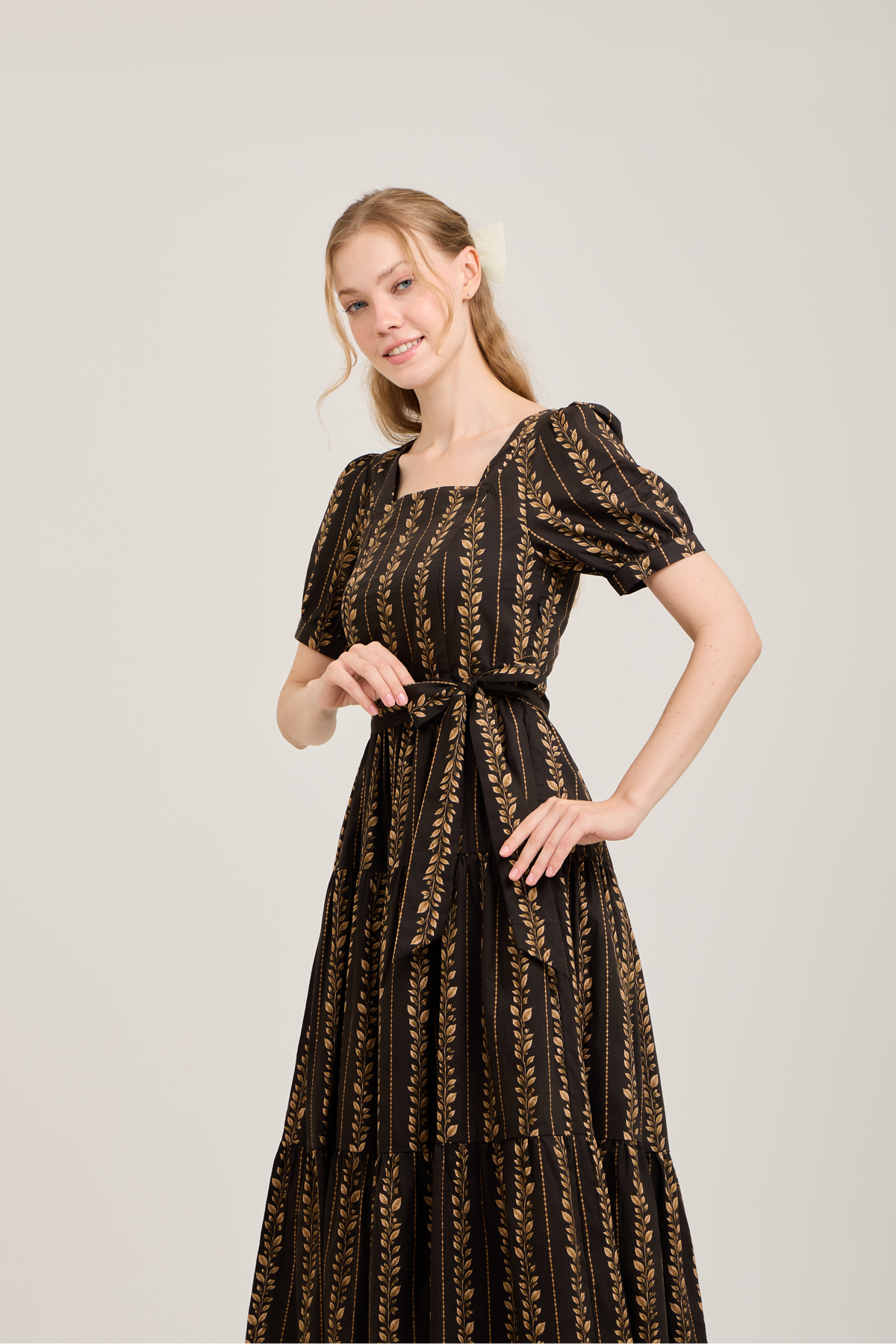 Versa Dress with Nursing Zippers in Brown Leaf Vine