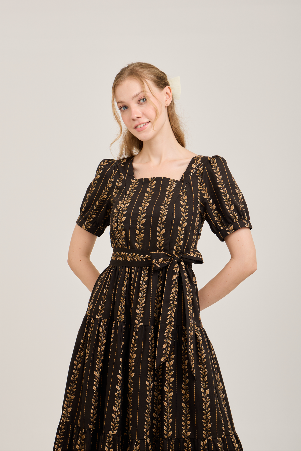 Versa Dress with Nursing Zippers in Brown Leaf Vine
