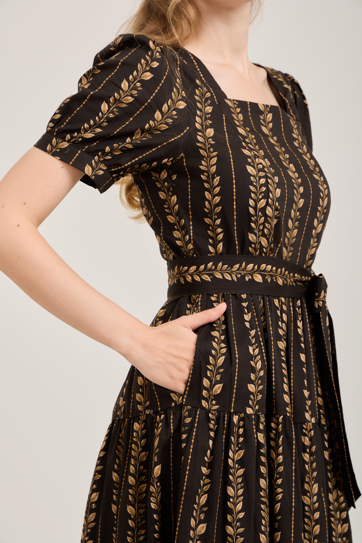 Versa Dress with Nursing Zippers in Brown Leaf Vine