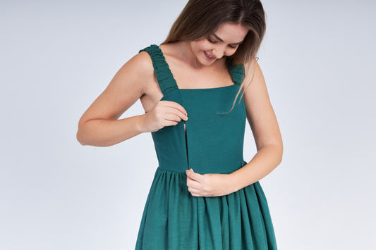 Kanya Maxi Dress with Nursing Zippers in Evergreen (Ready-to-ship)