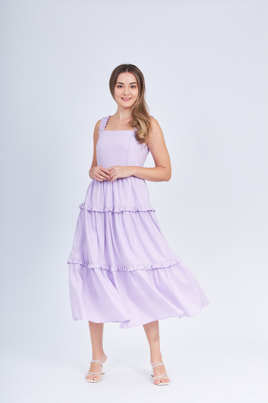 Kanya Ruffle Dress with Nursing Zippers in Purple (Ready-to-ship)
