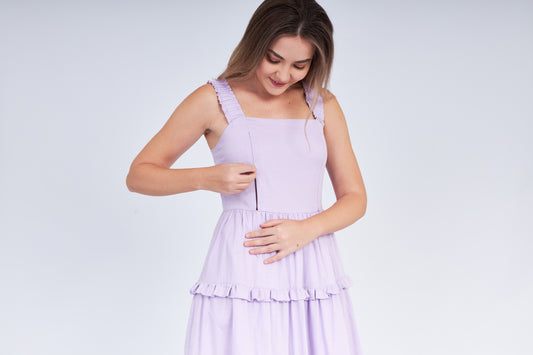 Kanya Ruffle Dress with Nursing Zippers in Purple (Ready-to-ship)