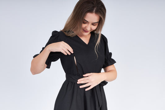 All Day Dress with Nursing Zippers in Black (Ready-to-ship)