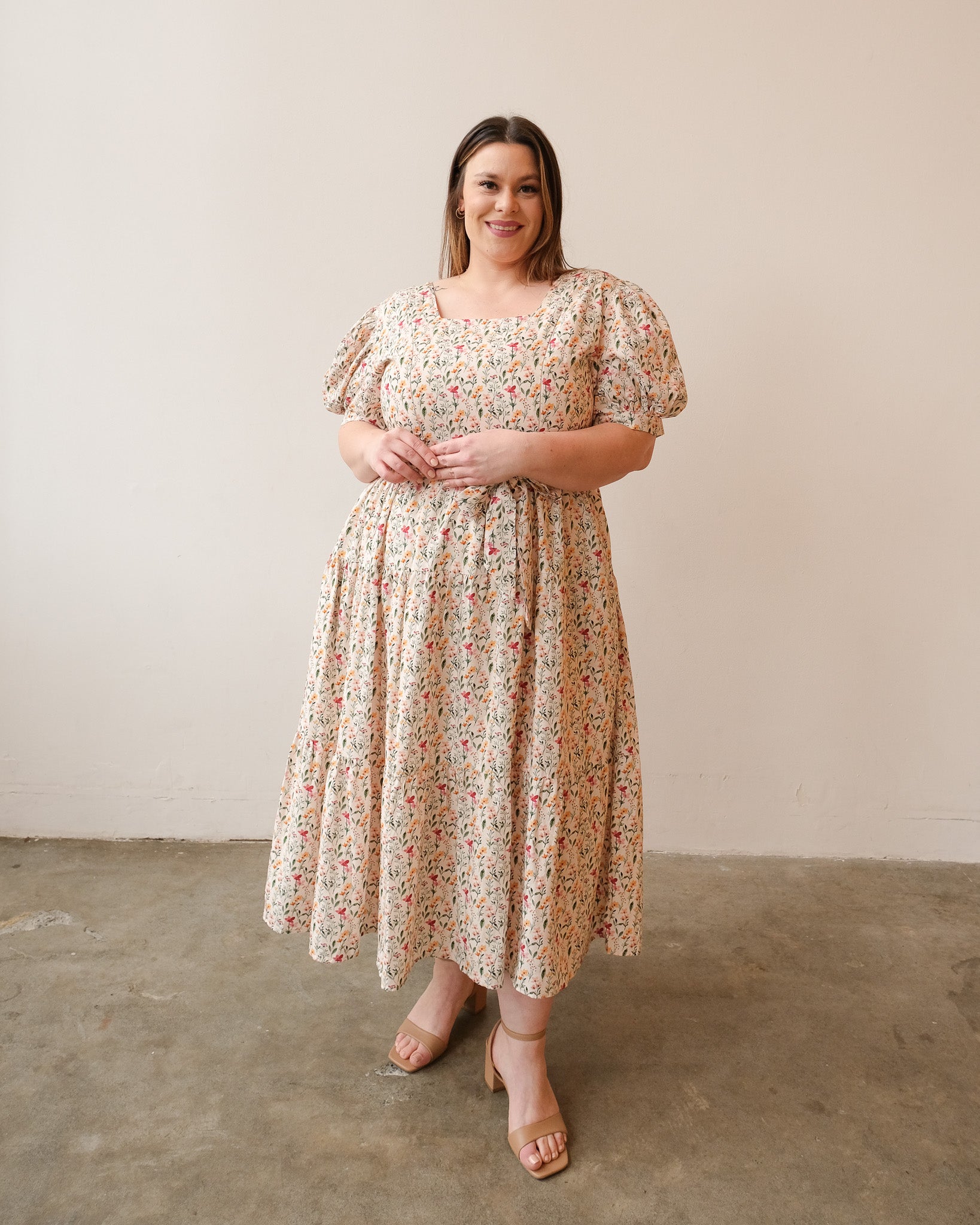 white christmas dresses Princess Cotton Midi Dress with Nursing Zippers in Sweet Wildflowers main image 0