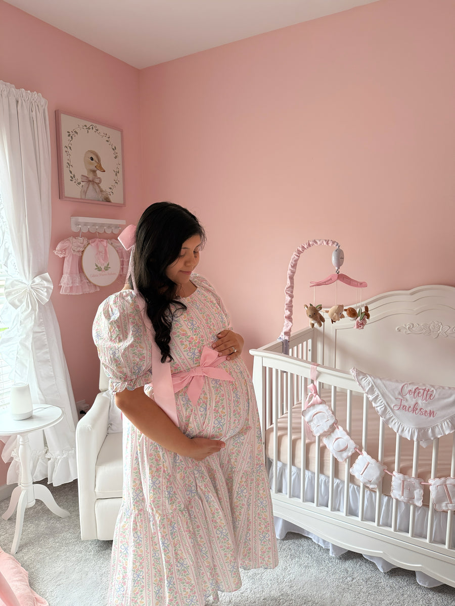 Ann Midi Dress with Nursing Zippers in Bowtanical Rose Garden