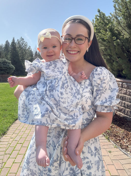 Little Angela Dress (Girls) in Blue Toile Butterfly