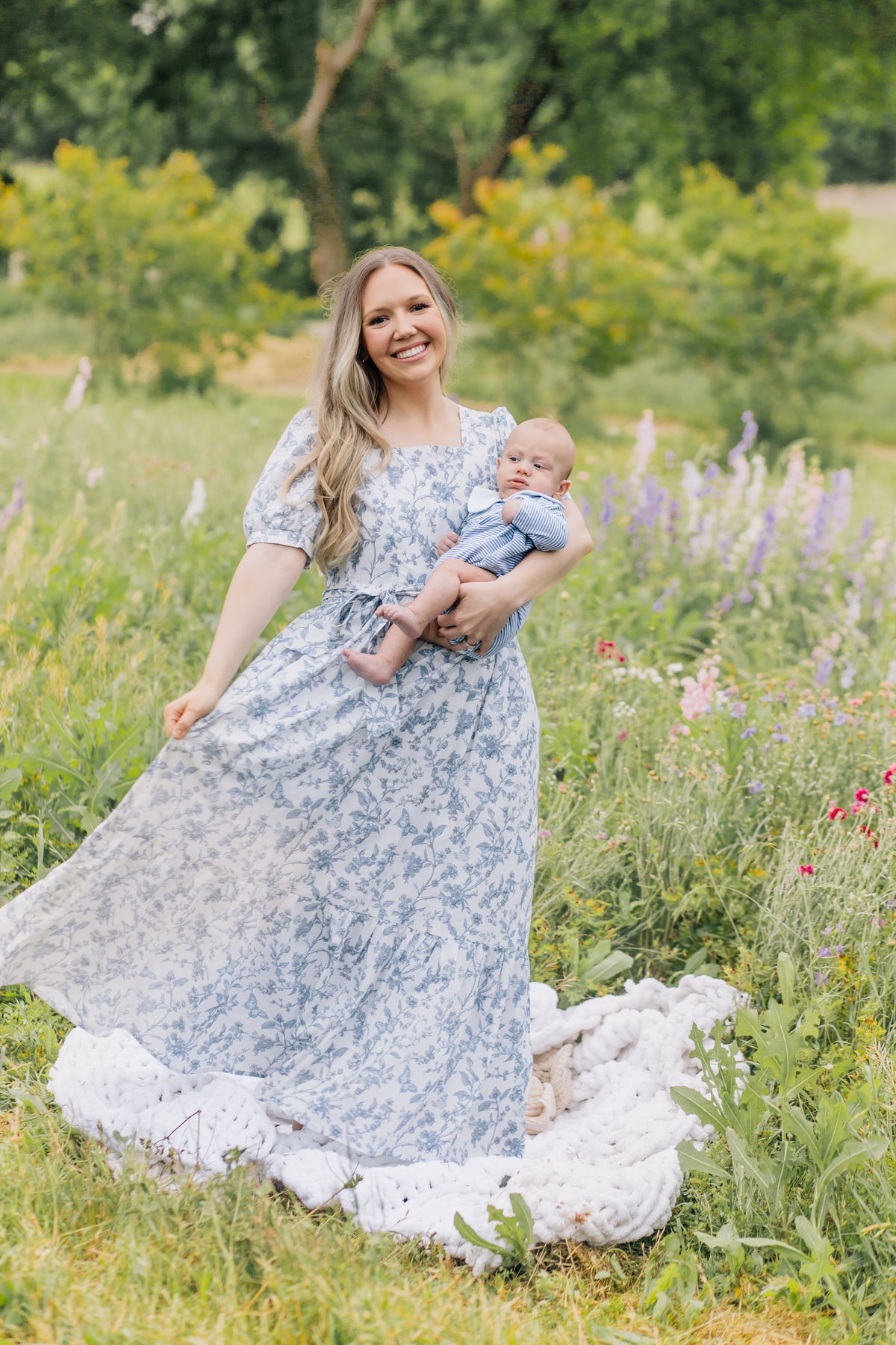 Versa Maxi Dress with Nursing Zippers in Blue Toile Butterfly
