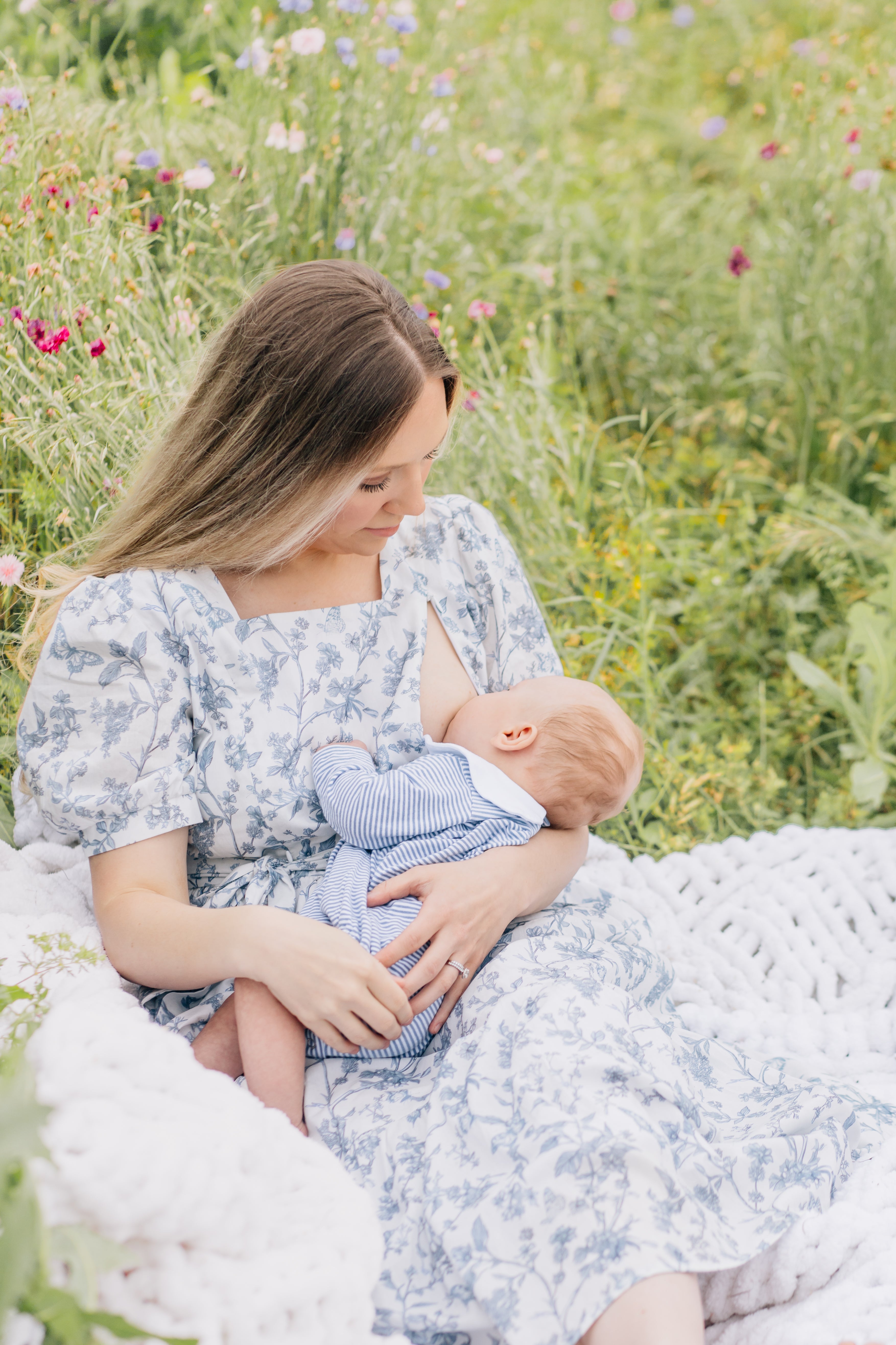 Cotton Nursing Dress – Versa Maxi in Blue Toile Butterfly | Mome
