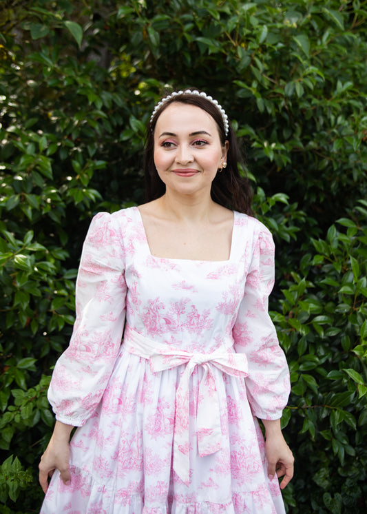 Muay Dress with nursing zippers in Pink La Mere Toile (Ready-to-Ship)
