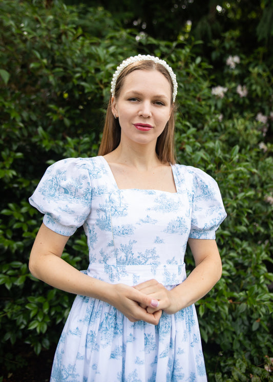Lan Midi Dress with nursing zippers in Blue La Mere Toile (Ready-to-Ship)