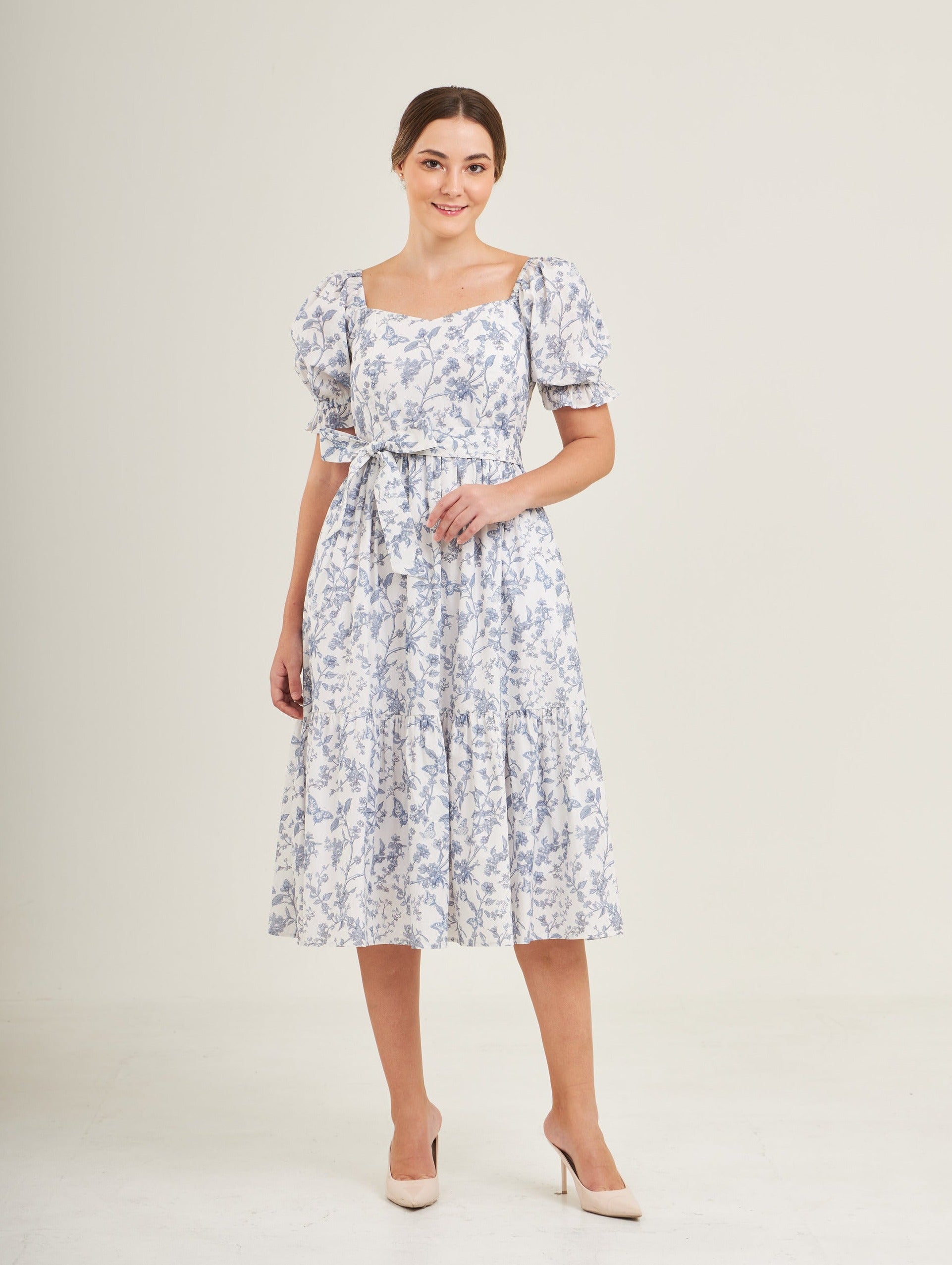 Mome Ann Midi Dress with Nursing Zippers in Blue Toile Butterfly L US10 12