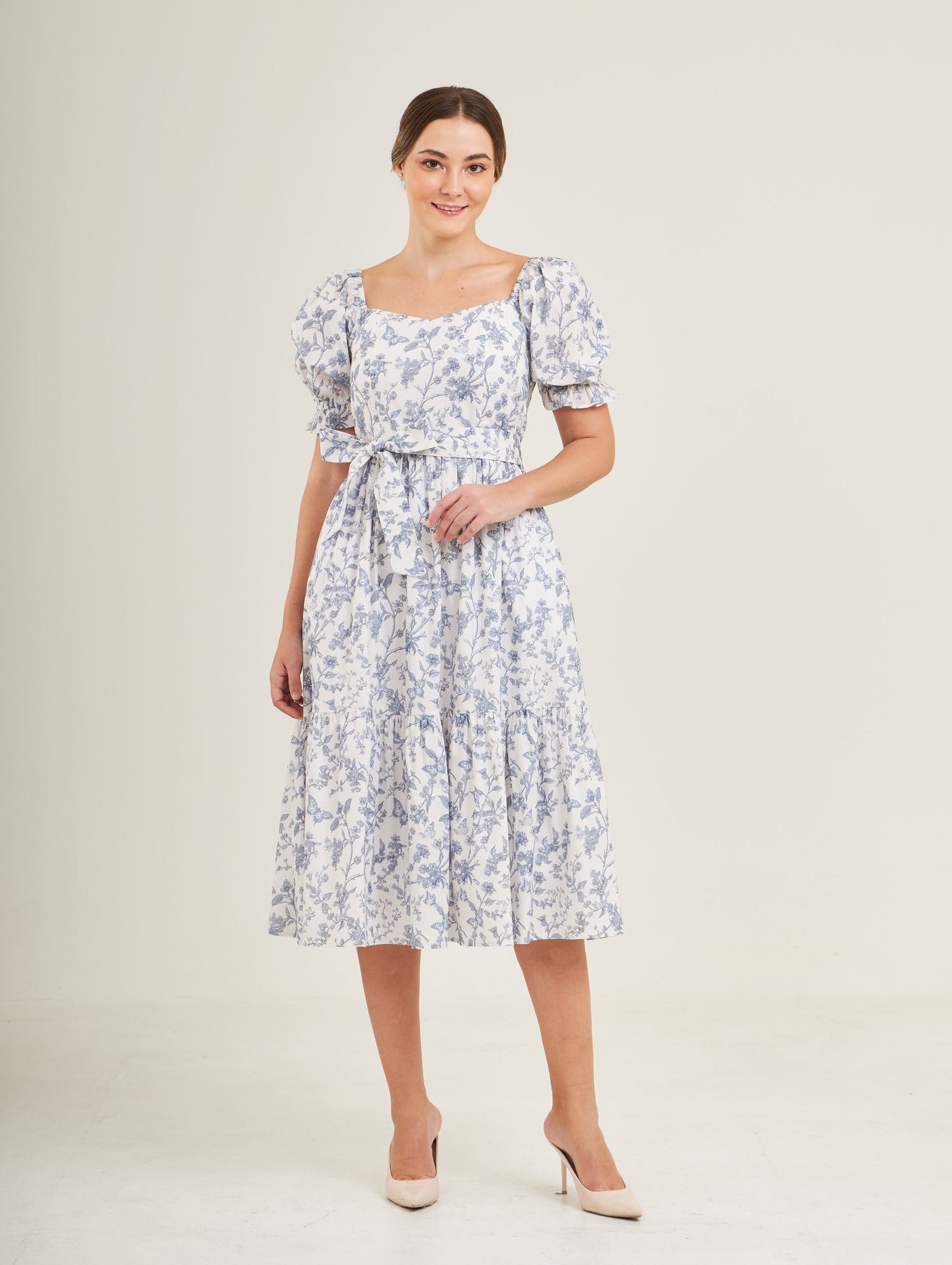 Ann Midi Dress with Nursing Zippers in Blue Toile Butterfly L (US10/12) Ann Midi Dress with Nursing Zippers in Blue Toile Butterfly L (US10/12)