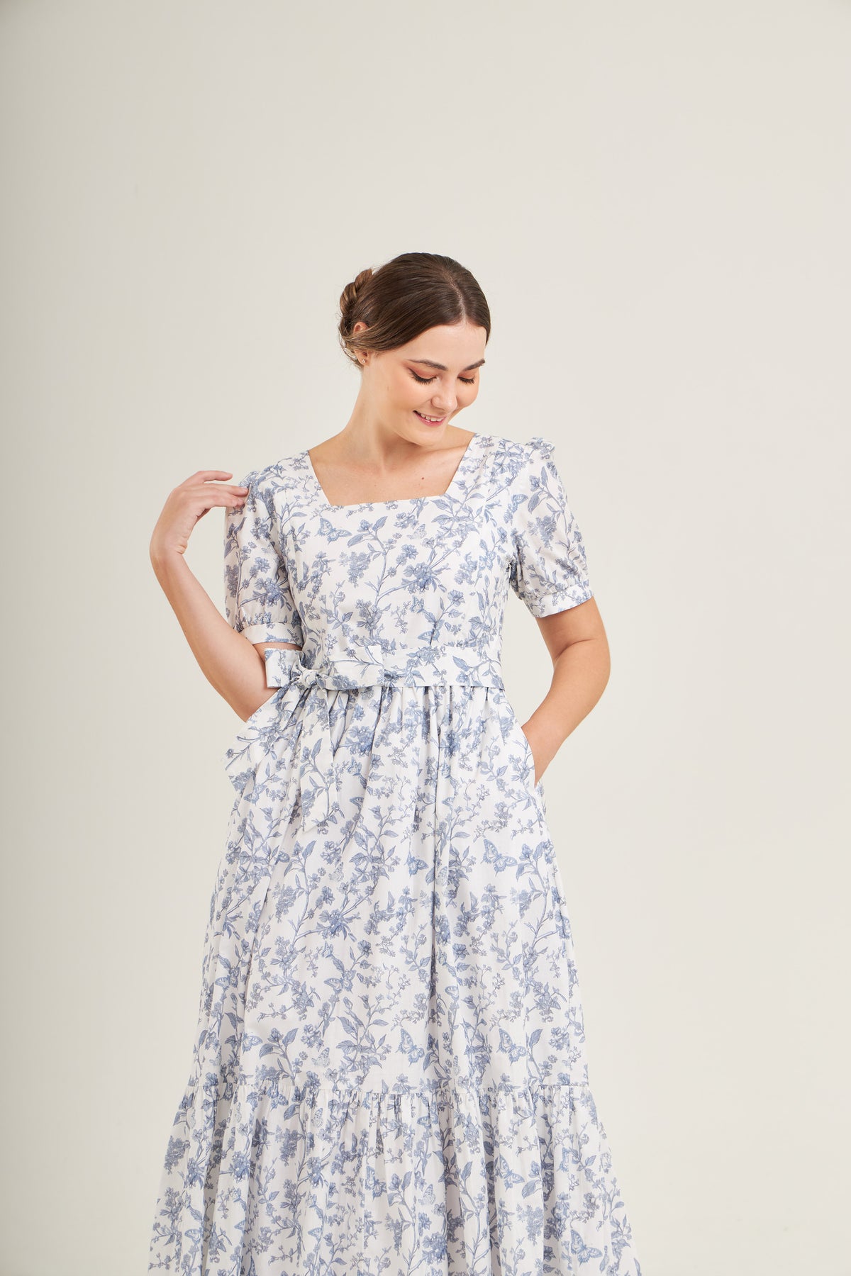 Versa Maxi Dress with Nursing Zippers in Blue Toile Butterfly