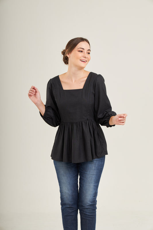 Embrace Cotton Top with Nursing Zippers in Black