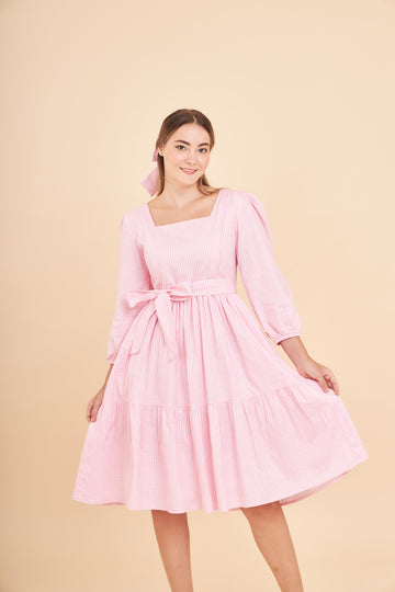 Muay Midi Dress (V.2.0) with Nursing Zippers in Pink Gingham